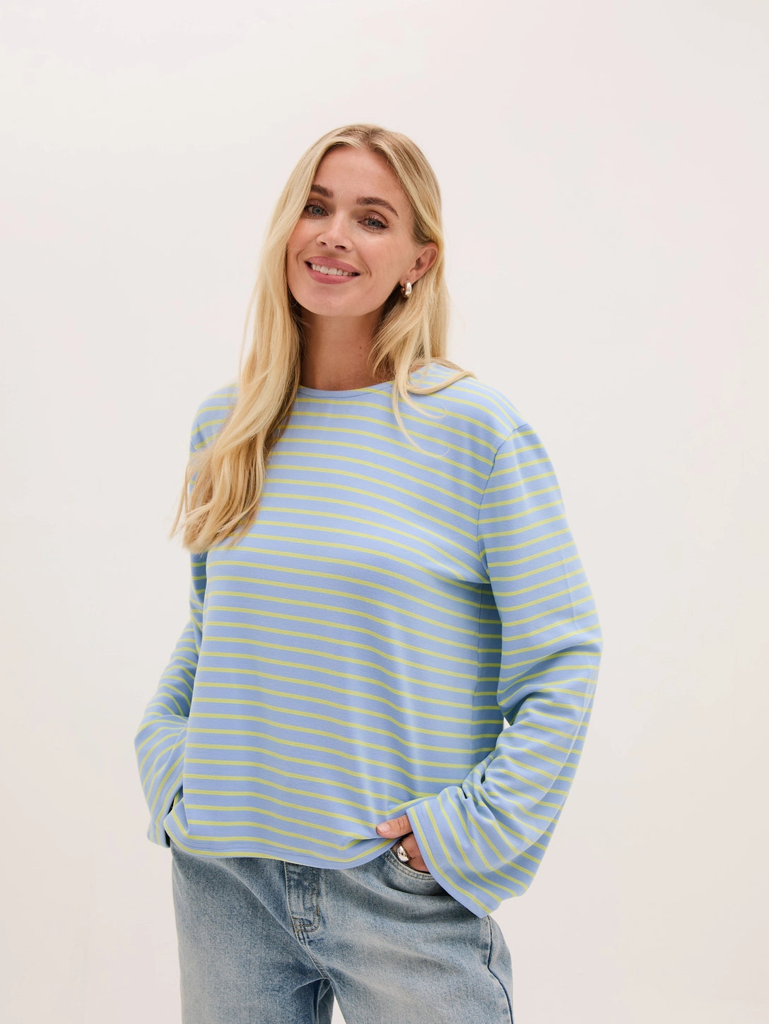 Celine Stripe Super Soft T-Shirt Wide Long Sleeve - Blue and Yellow