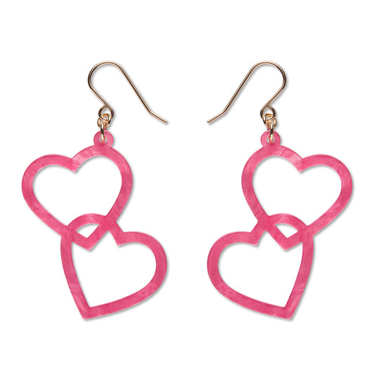 Heart Rings Drop Earrings – Pink