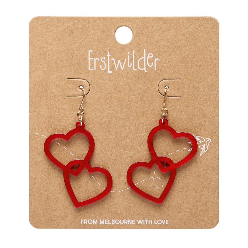 Heart Rings Drop Earrings – Red