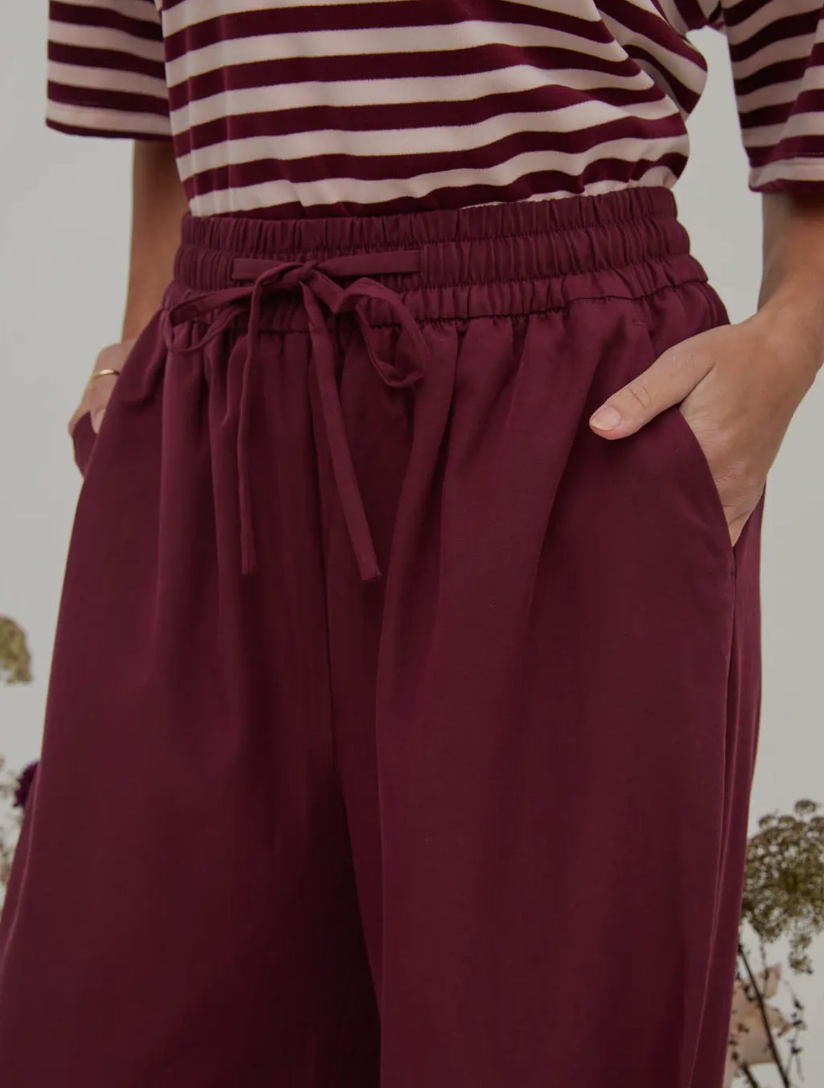 Ebba Super Soft Elasticated Waist Trousers - Burgundy