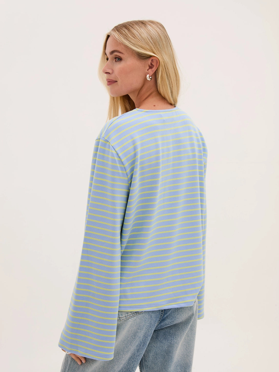 Celine Stripe Super Soft T-Shirt Wide Long Sleeve - Blue and Yellow