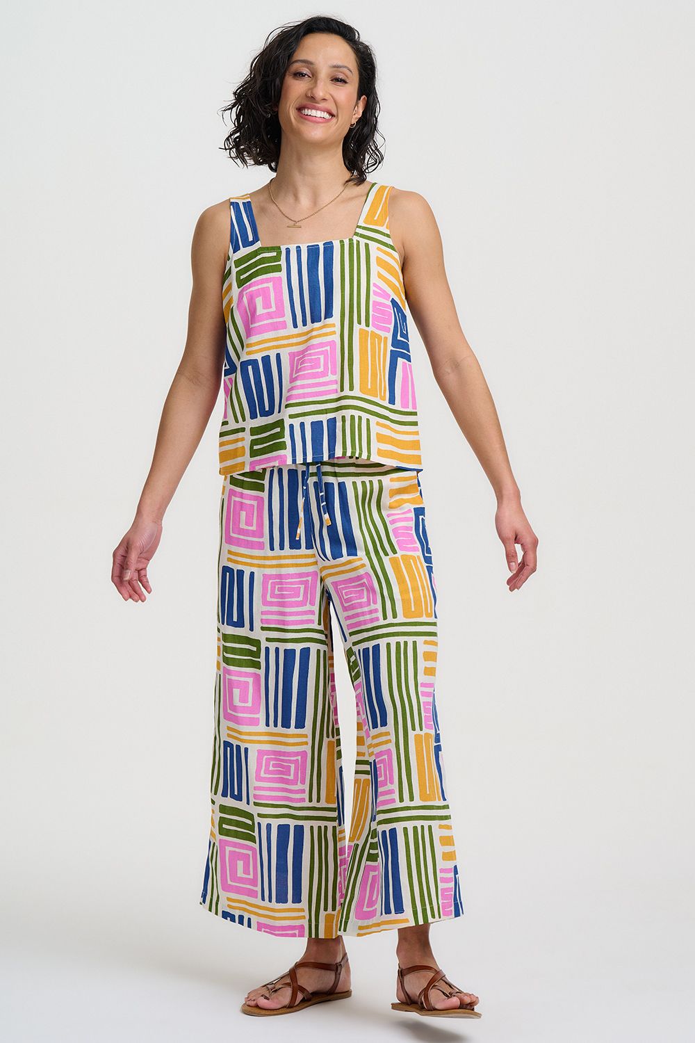 Ameera Cropped Wide Leg Trousers - Multi, Painted Maze
