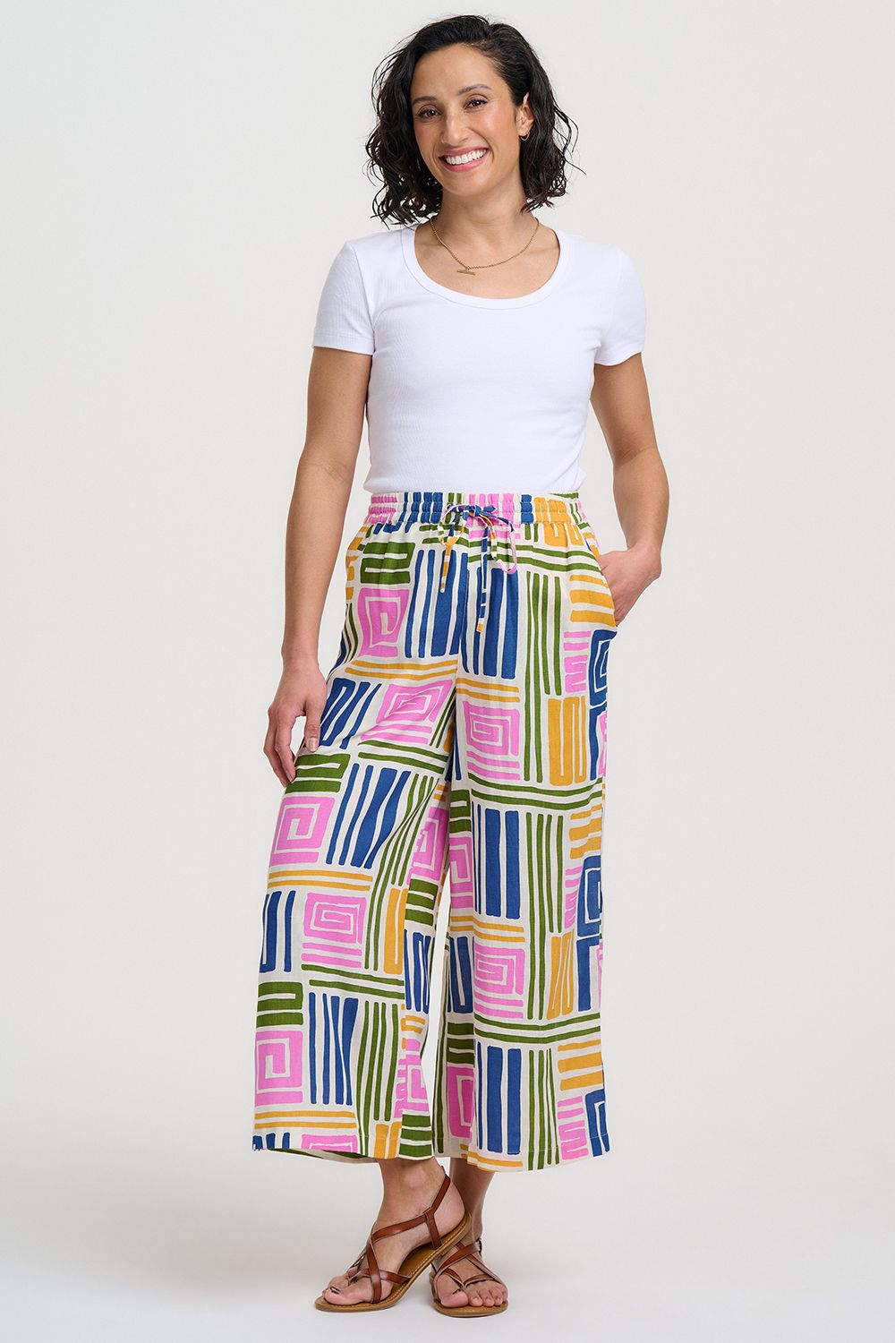 Ameera Cropped Wide Leg Trousers - Multi, Painted Maze