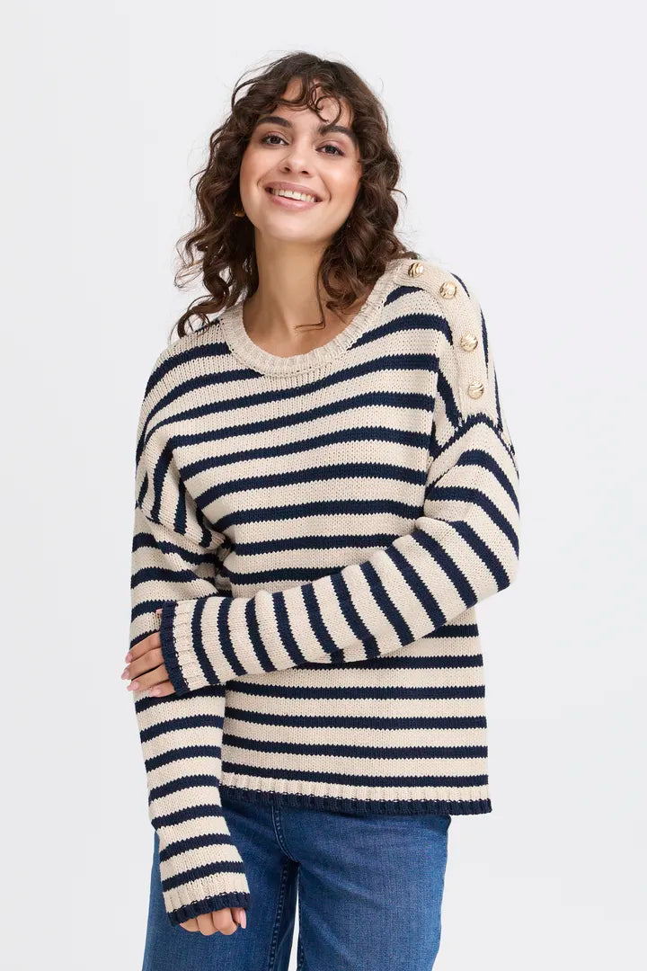 Frbelinda Navy Cream Stripe Jumper