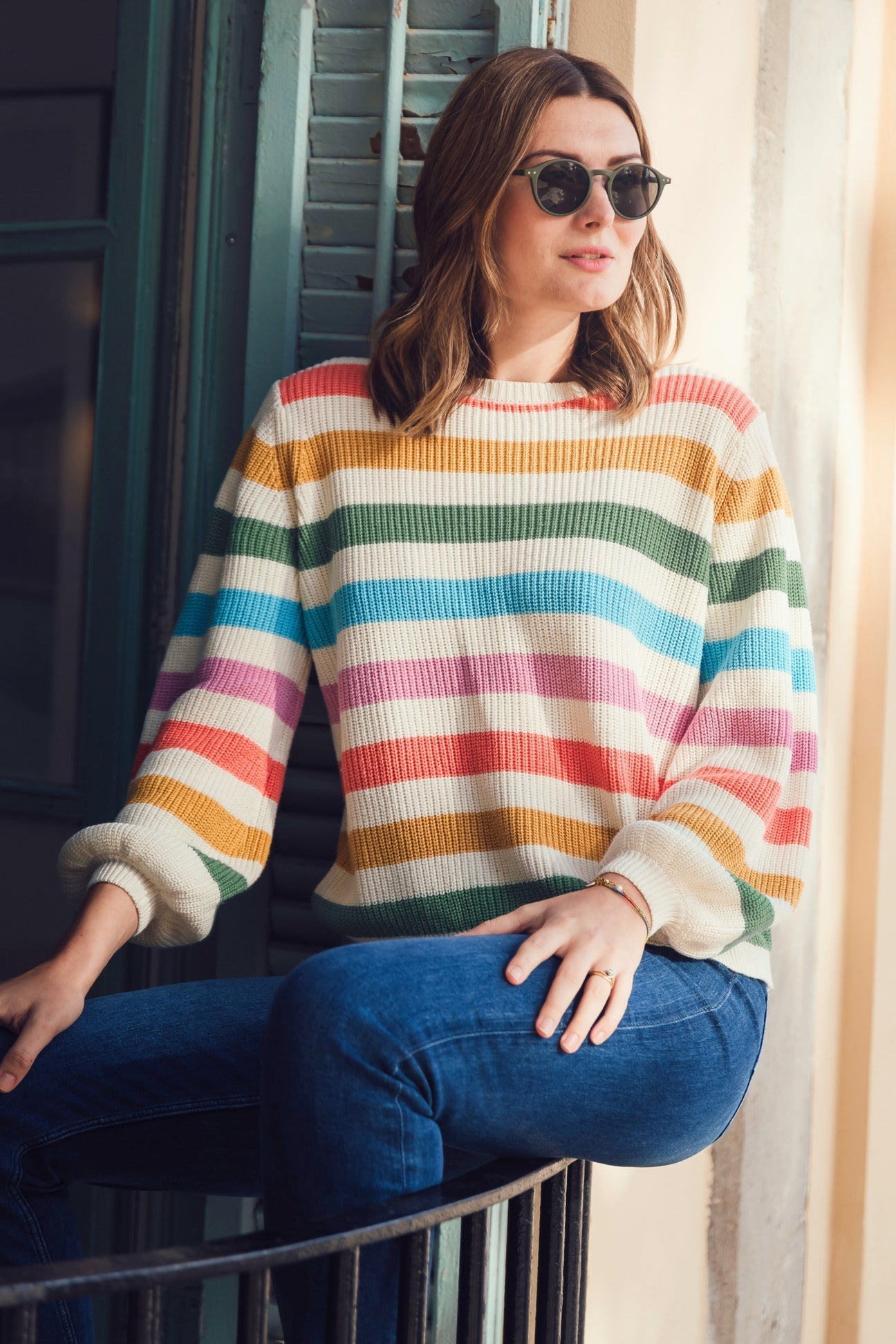 Marina Jumper - Off-White, Rainbow Stripes