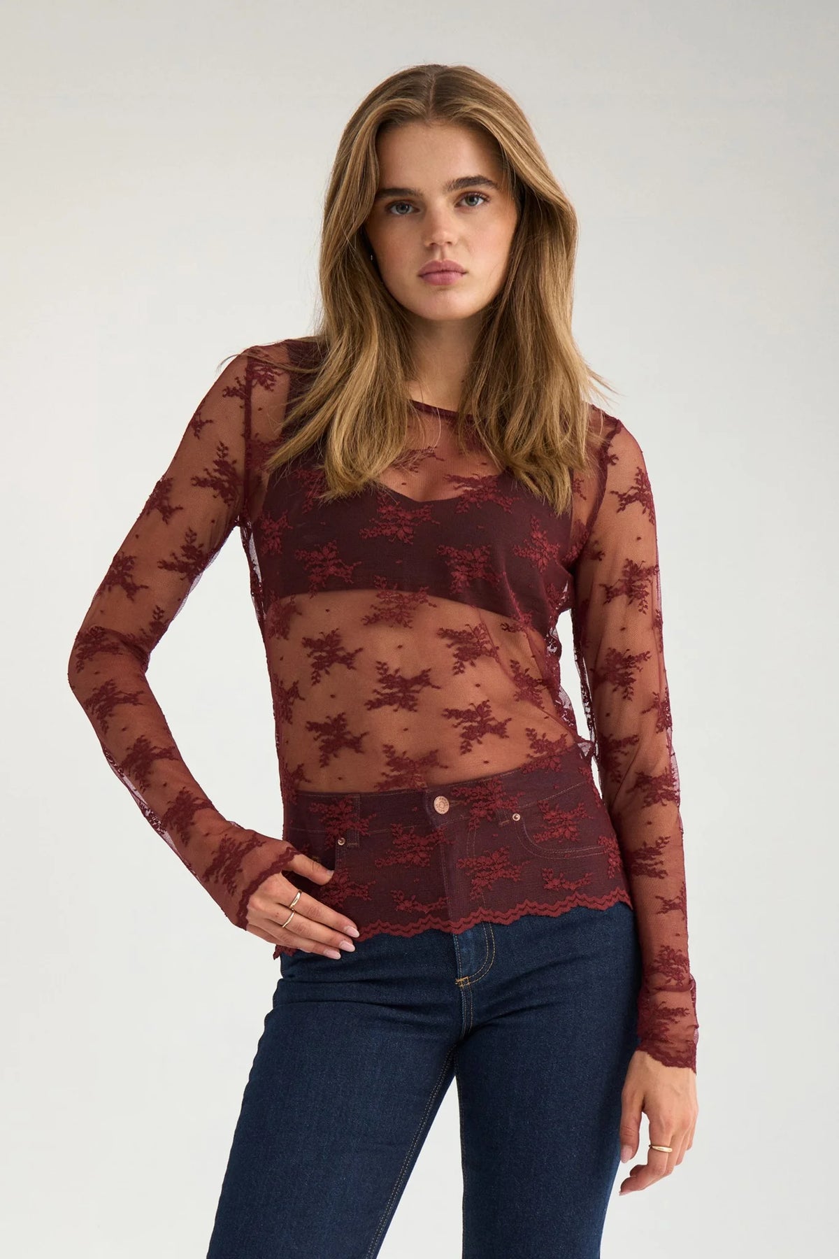 NUNATALIA BLOUSE - Syrah Burgundy Lace Sheer