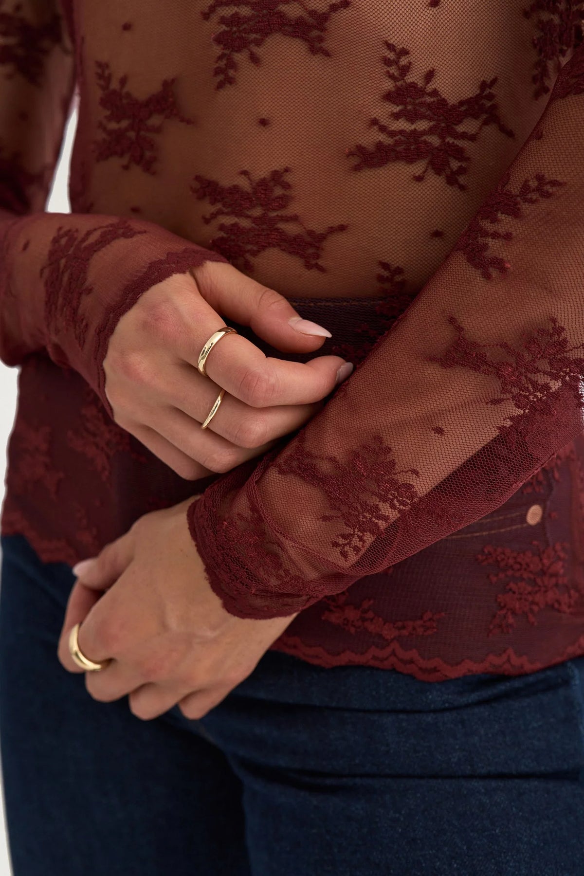 NUNATALIA BLOUSE - Syrah Burgundy Lace Sheer
