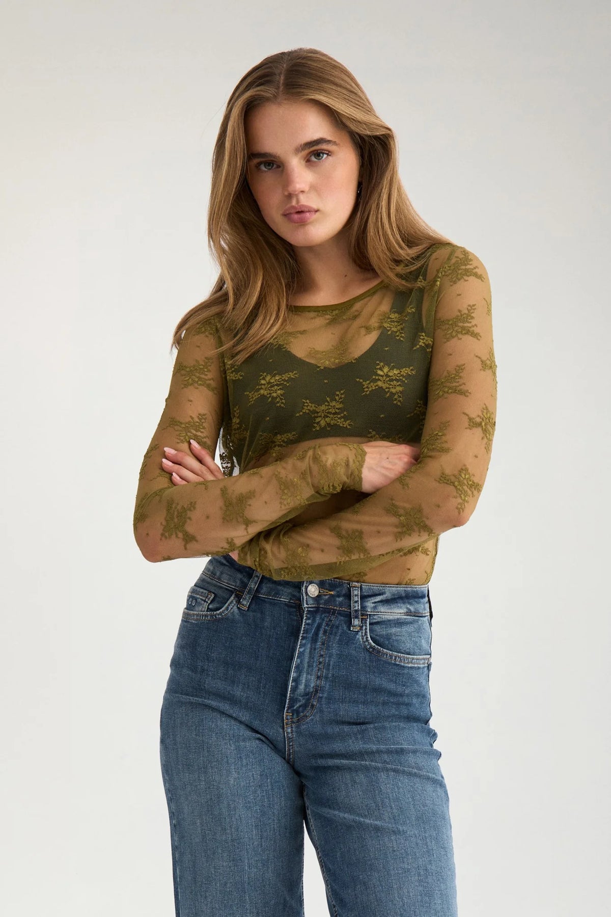 NUNATALIA BLOUSE - Fir Green Lace Sheer