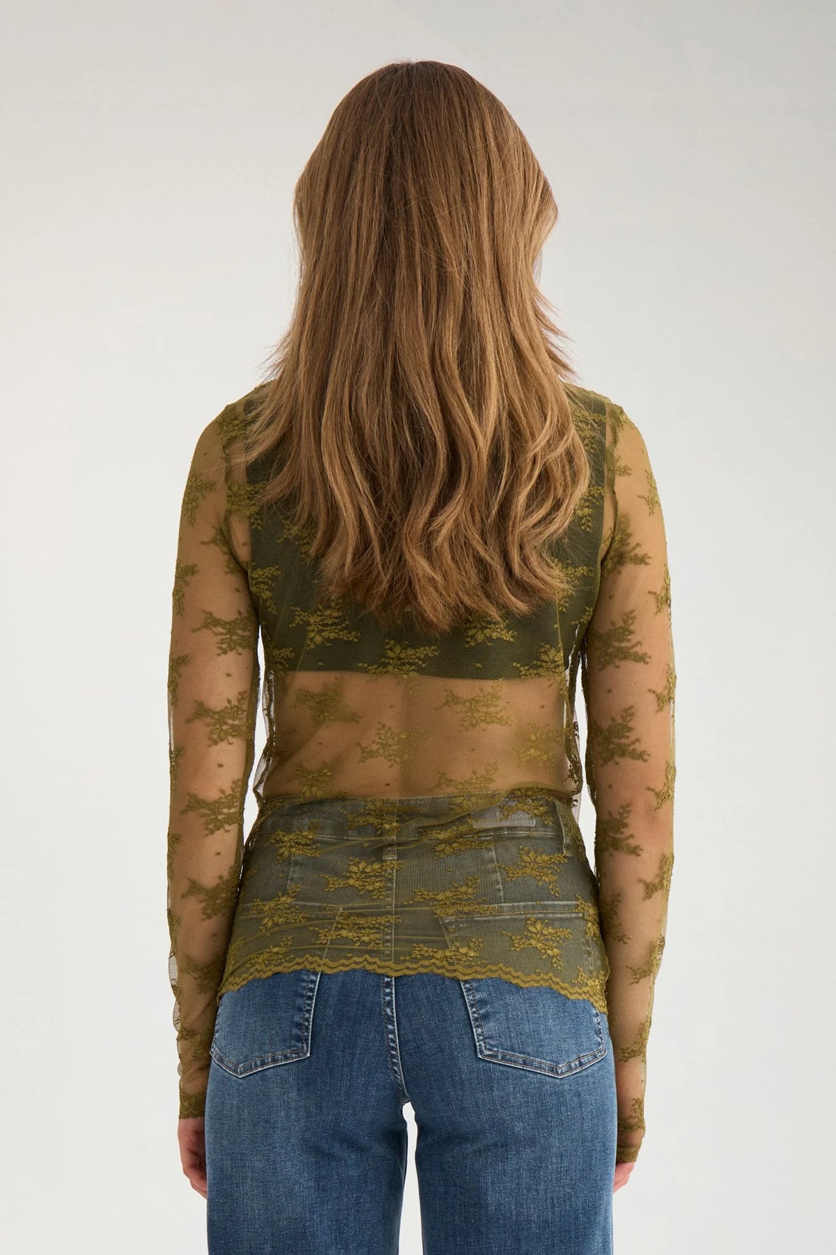 NUNATALIA BLOUSE - Fir Green Lace Sheer
