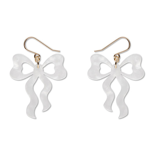 Bows Drop Earrings – White