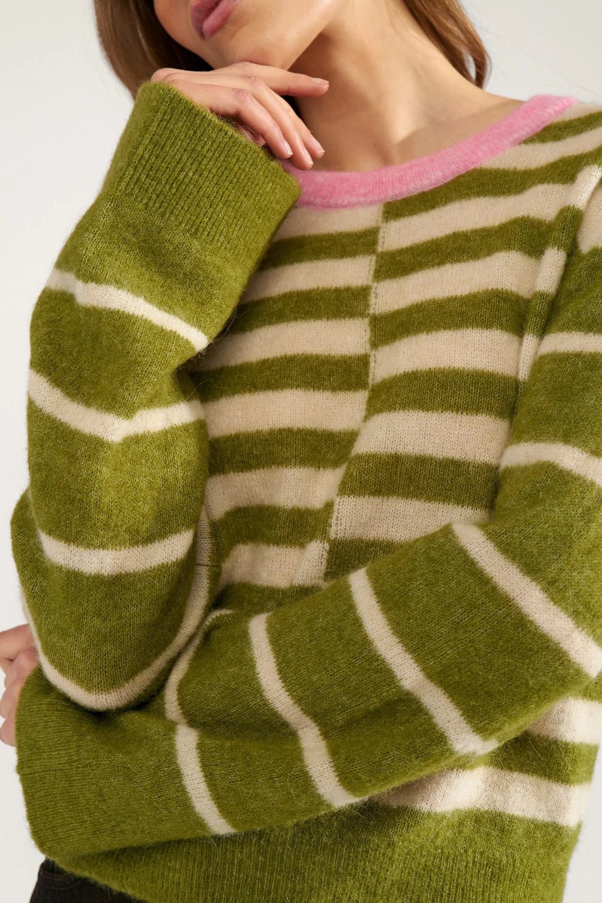 NURIETTE BLOCK STRIPE PULLOVER - Calla Green