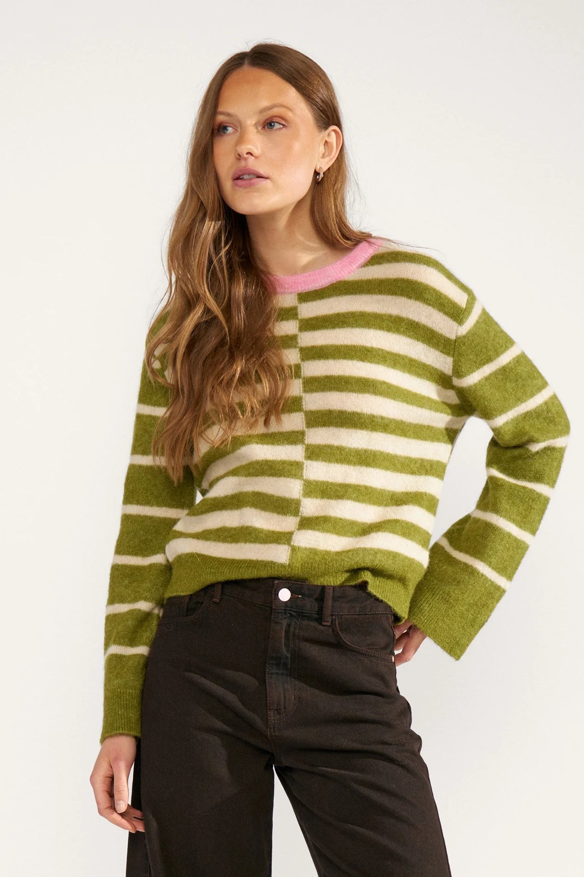 NURIETTE BLOCK STRIPE PULLOVER - Calla Green