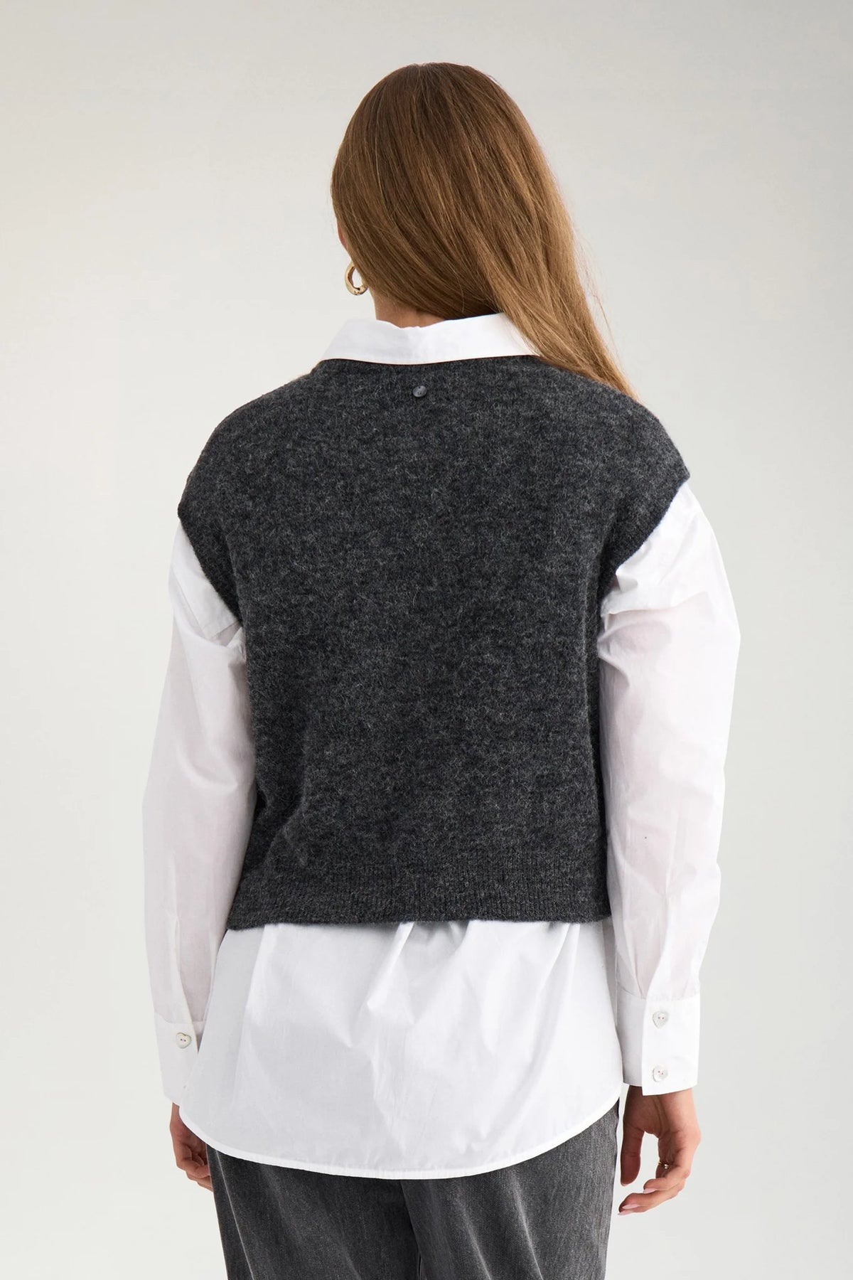 NURIETTE BOW VEST - Dark grey melange