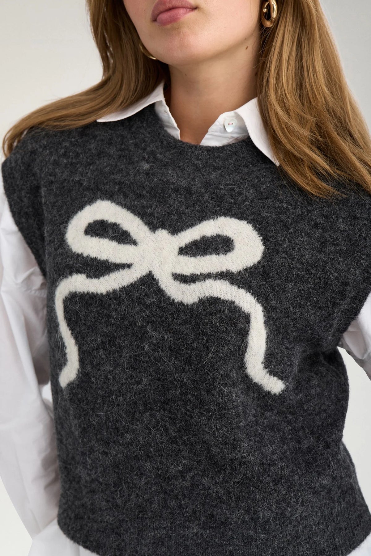 NURIETTE BOW VEST - Dark grey melange
