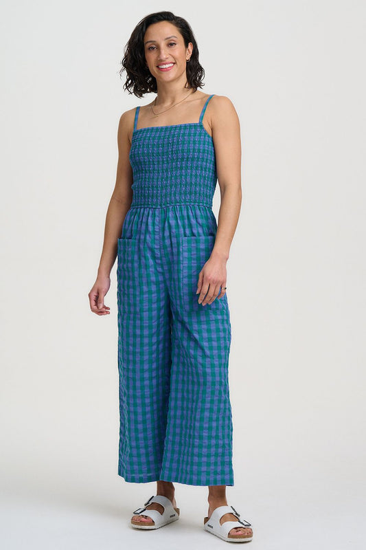 Annabeth Jumpsuit - Blue & Green, Peacock Check