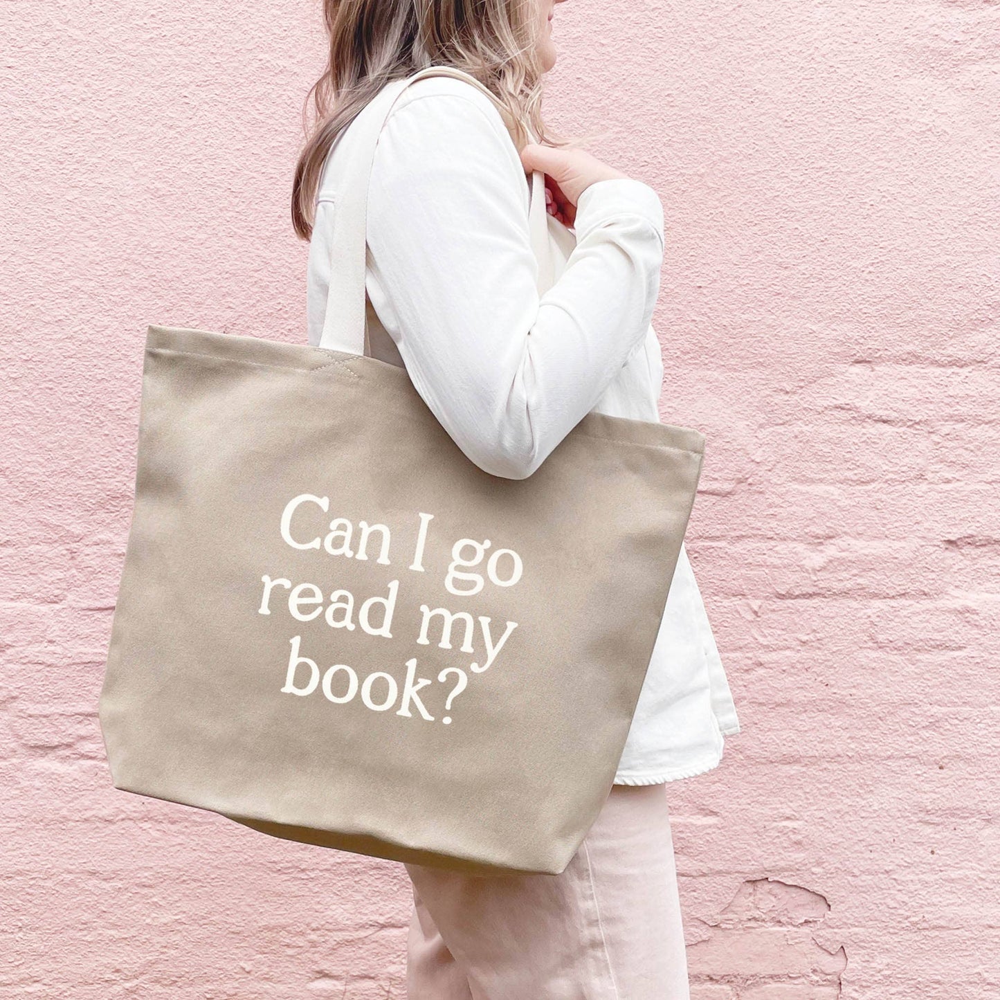 Can I Go Read My Book? - Stone Canvas Tote Bag