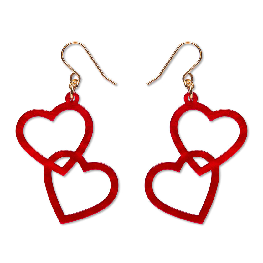 Heart Rings Drop Earrings – Red