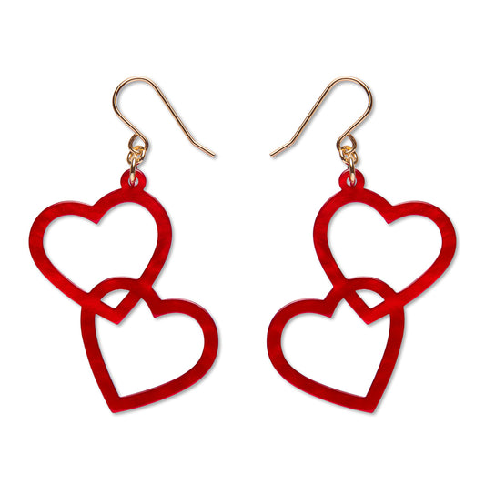 Heart Rings Drop Earrings – Red