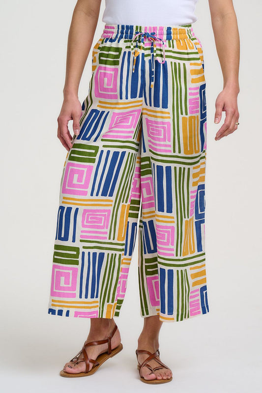 Ameera Cropped Wide Leg Trousers - Multi, Painted Maze