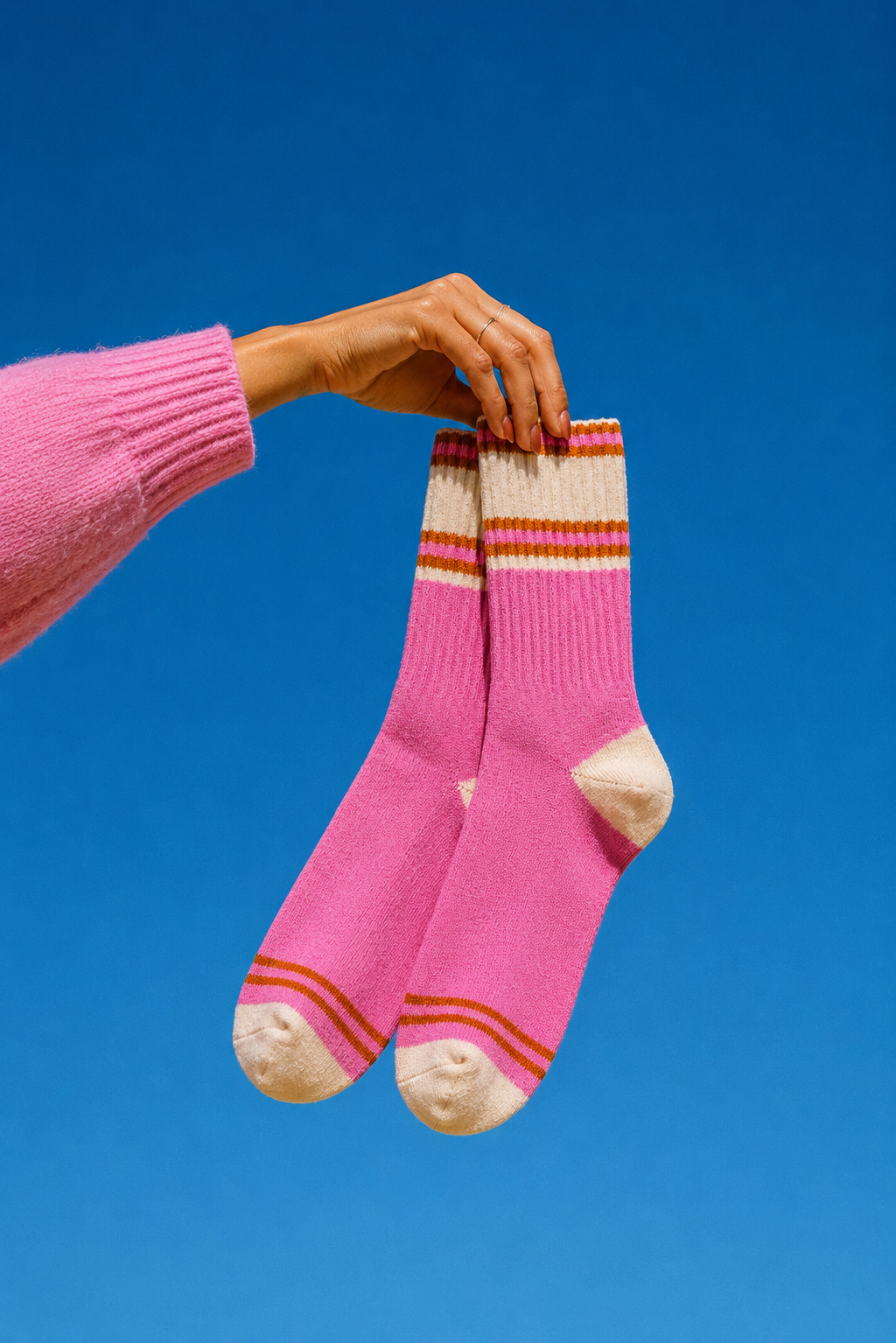 Wool Blend Socks - Pink, Peach and Orange Striped