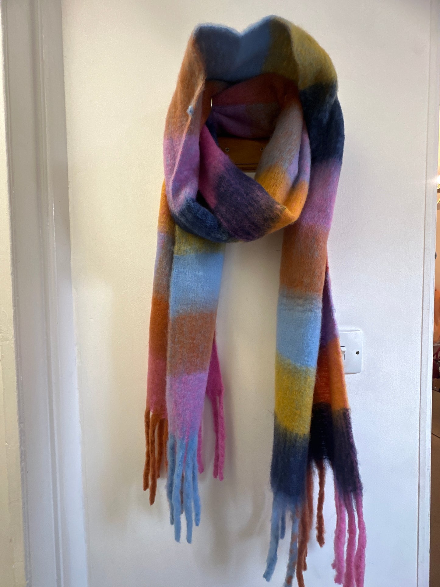 Orange, Pink & Blue Check Scarf