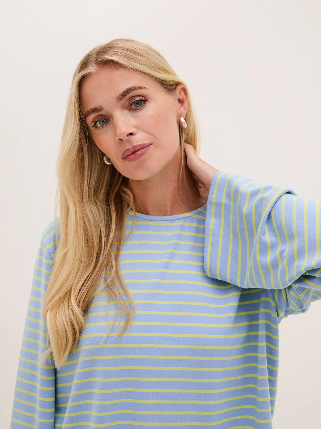 Celine Stripe Super Soft T-Shirt Wide Long Sleeve - Blue and Yellow