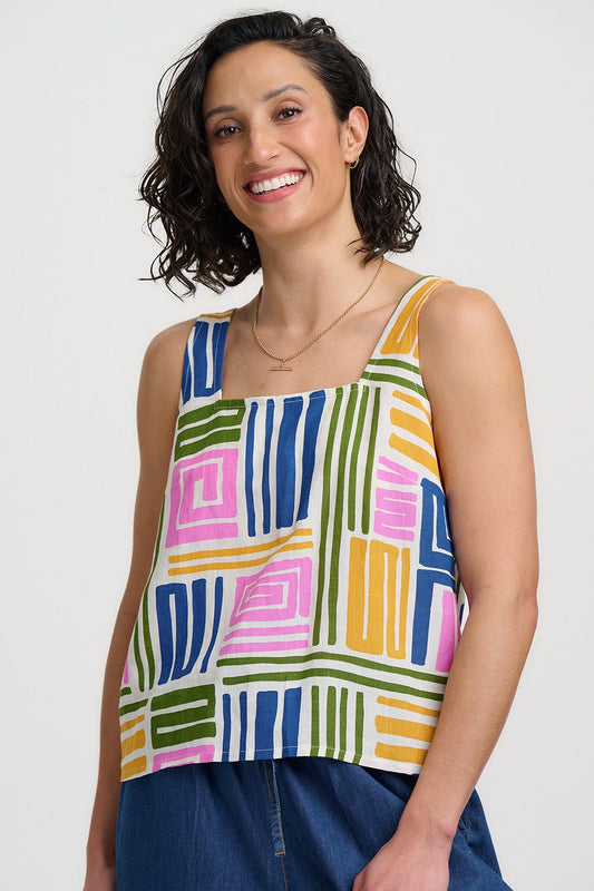 Ellie Vest Top - Multi, Painted Maze