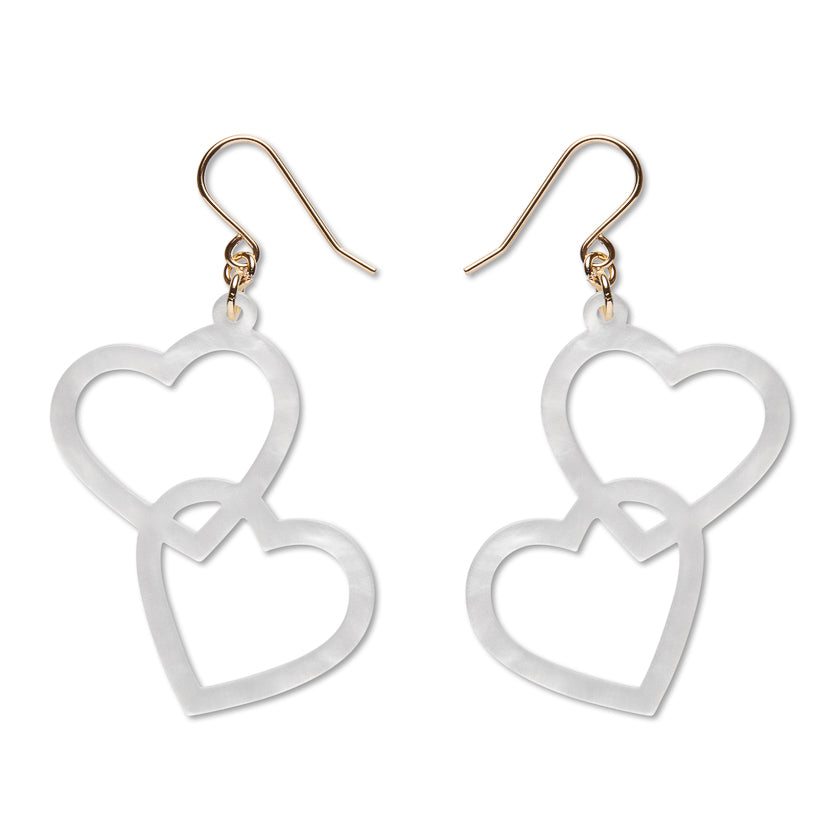 Heart Rings Drop Earrings – White