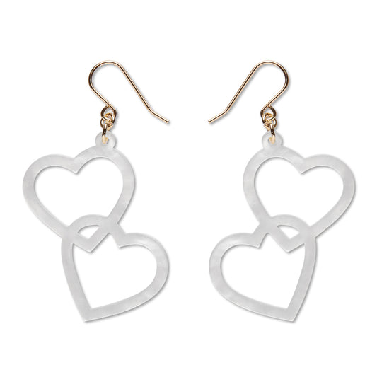 Heart Rings Drop Earrings – White