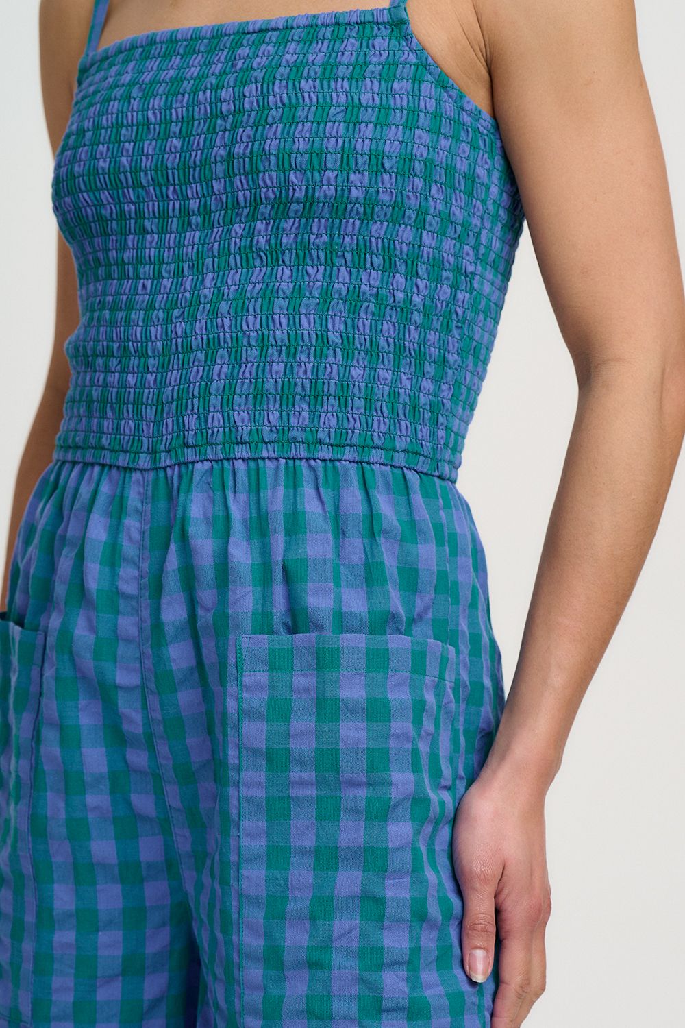 Annabeth Jumpsuit - Blue & Green, Peacock Check
