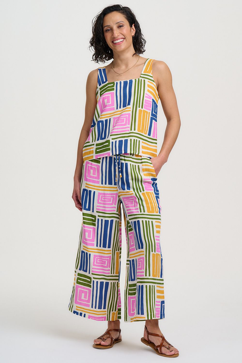 Ameera Cropped Wide Leg Trousers - Multi, Painted Maze
