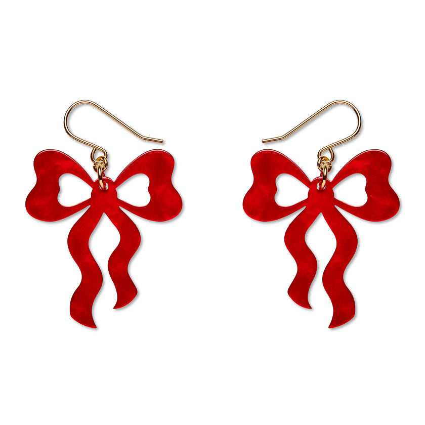 Bows Drop Earrings – Red