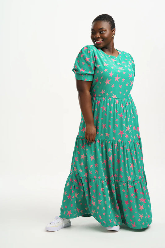 Portia Batik Maxi Tiered Dress - Green, Supernova Stars