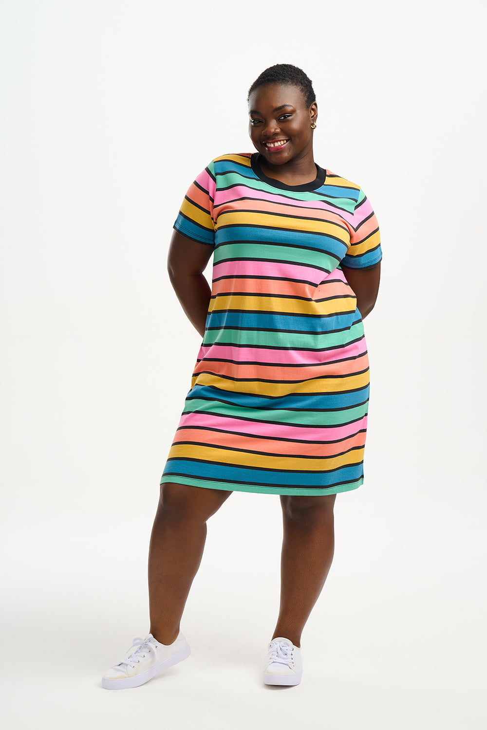 Striped t shirt dress plus size online