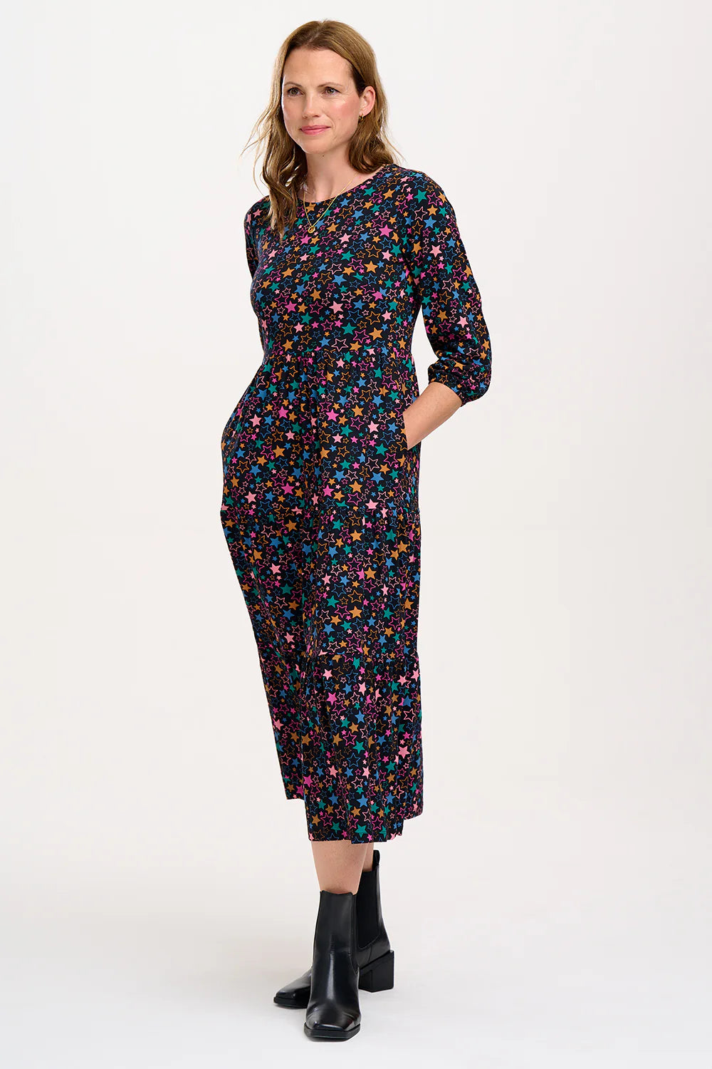 Bakari Jersey Tiered Midi Dress - Black, Star Cluster
