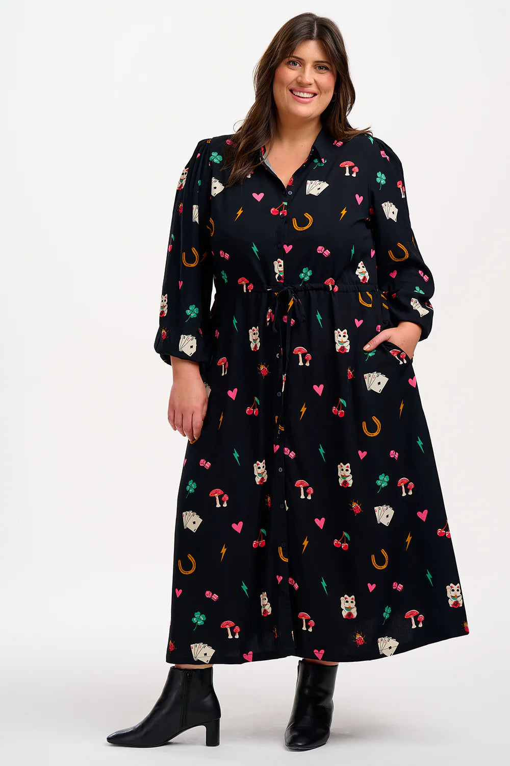Dottie Maxi Shirt Dress - Black, Lucky Charms