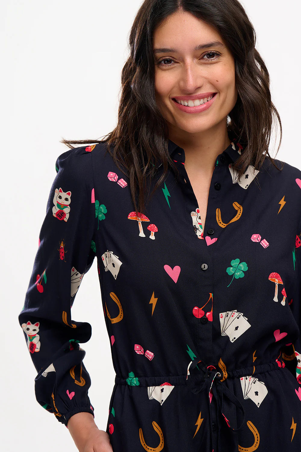 Dottie Maxi Shirt Dress - Black, Lucky Charms