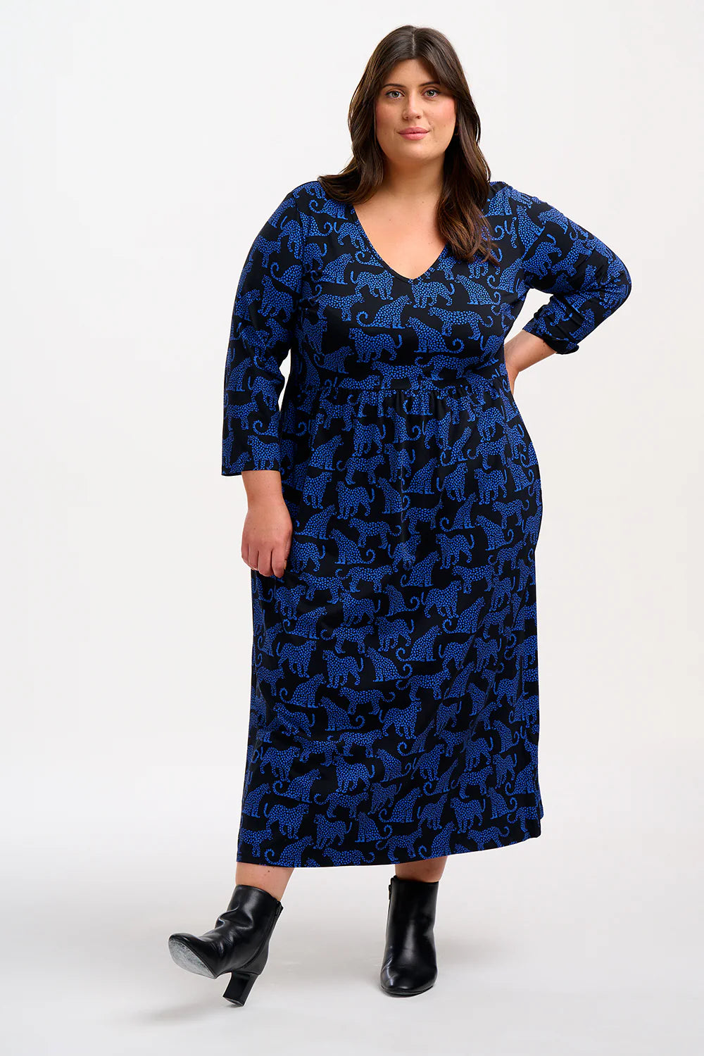 Evelyn Midi Jersey Dress - Black/Blue, Leopard Spots Lottie's Atik Evelyn Midi Jersey Dress - Black/Blue, Leopard Spots Lottie's Atik