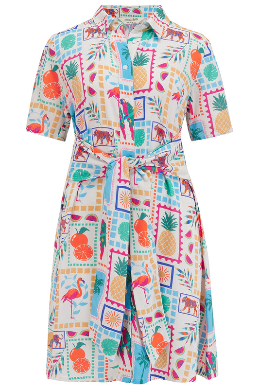 Dessie Mini Shirt Dress - Off-White Jungle Tile