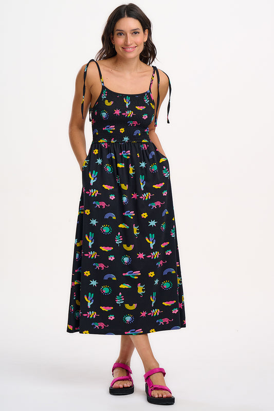 Willa Shirred Jersey Sundress - Black, Summer Joy