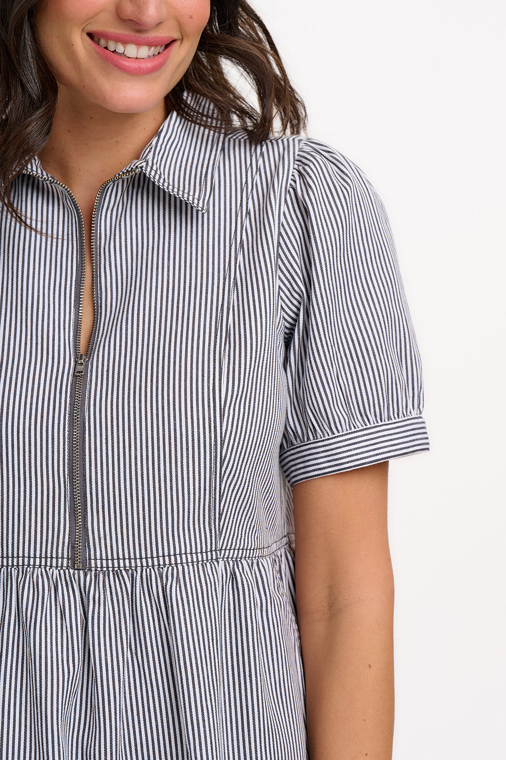 Gillian Midi Smock Dress - Monochrome Stripe