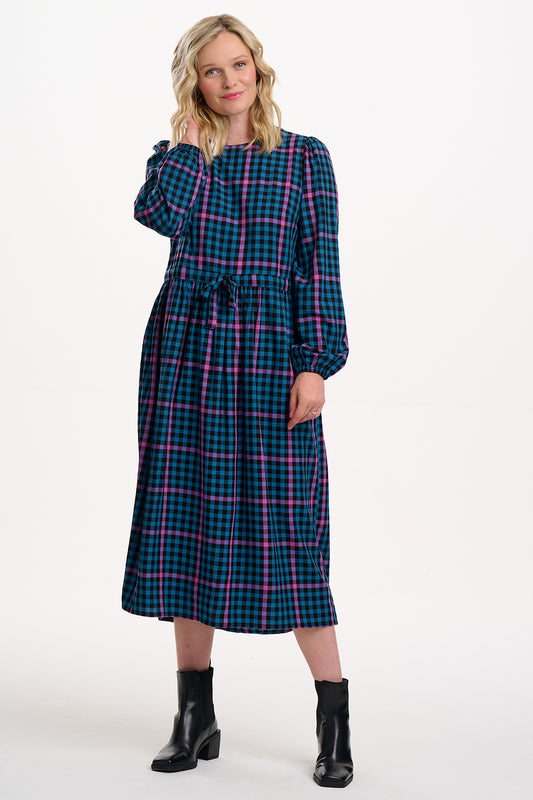 Yasmin Smock Midi Dress - Black/Teal, Twilight Gingham