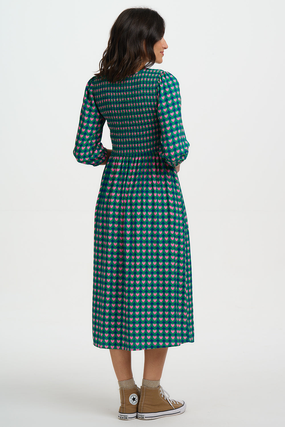 Della Shirred Midi Dress - Navy, Heart Tile