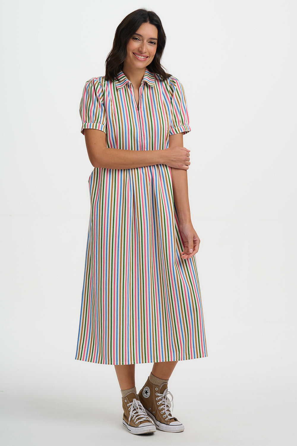 Gillian Midi Smock Dress - Multi, Colourful Canvas Stripe