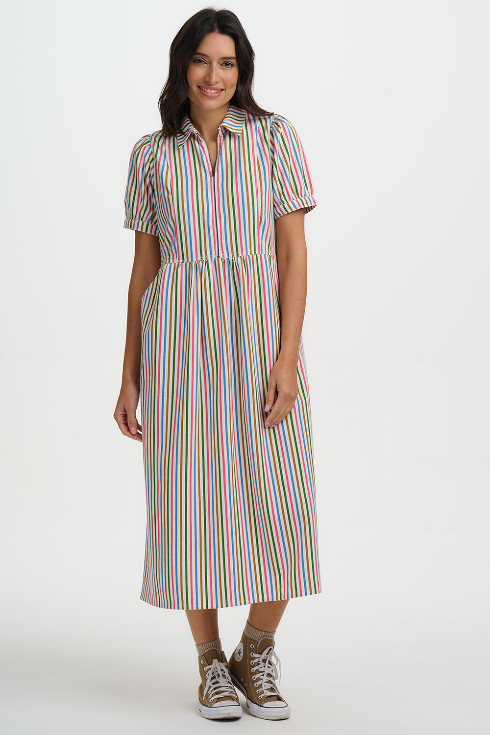 Gillian Midi Smock Dress - Multi, Colourful Canvas Stripe