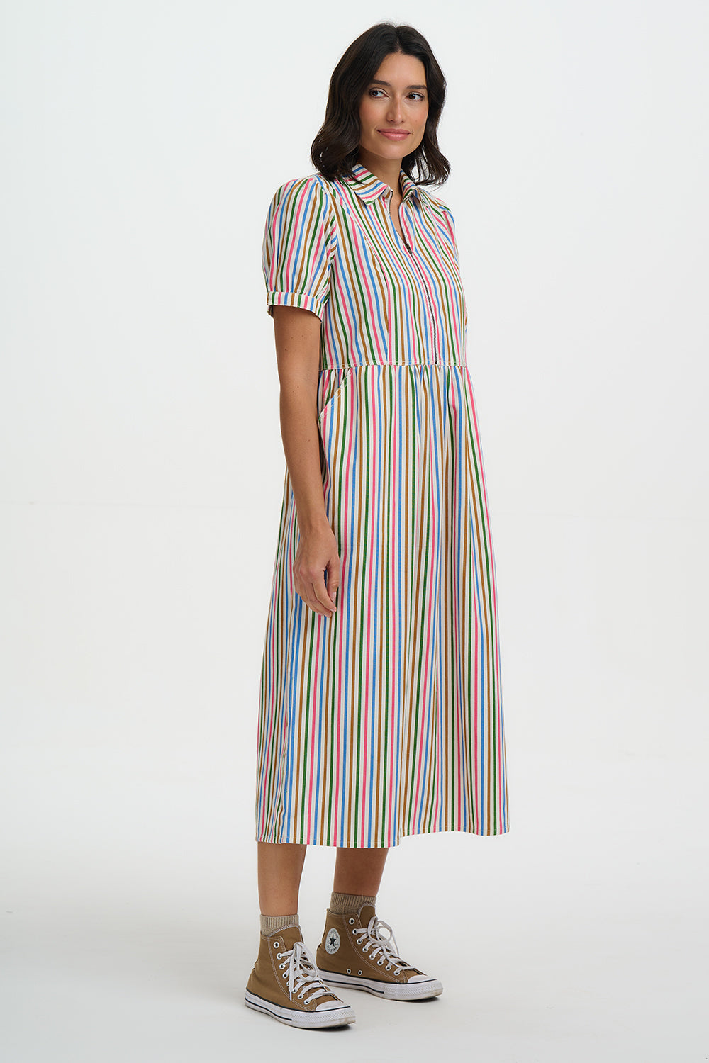 Gillian Midi Smock Dress - Multi, Colourful Canvas Stripe