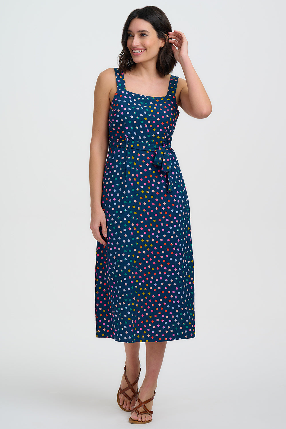 Elva Midi Sundress - Petrol Navy, Rainbow Marbles