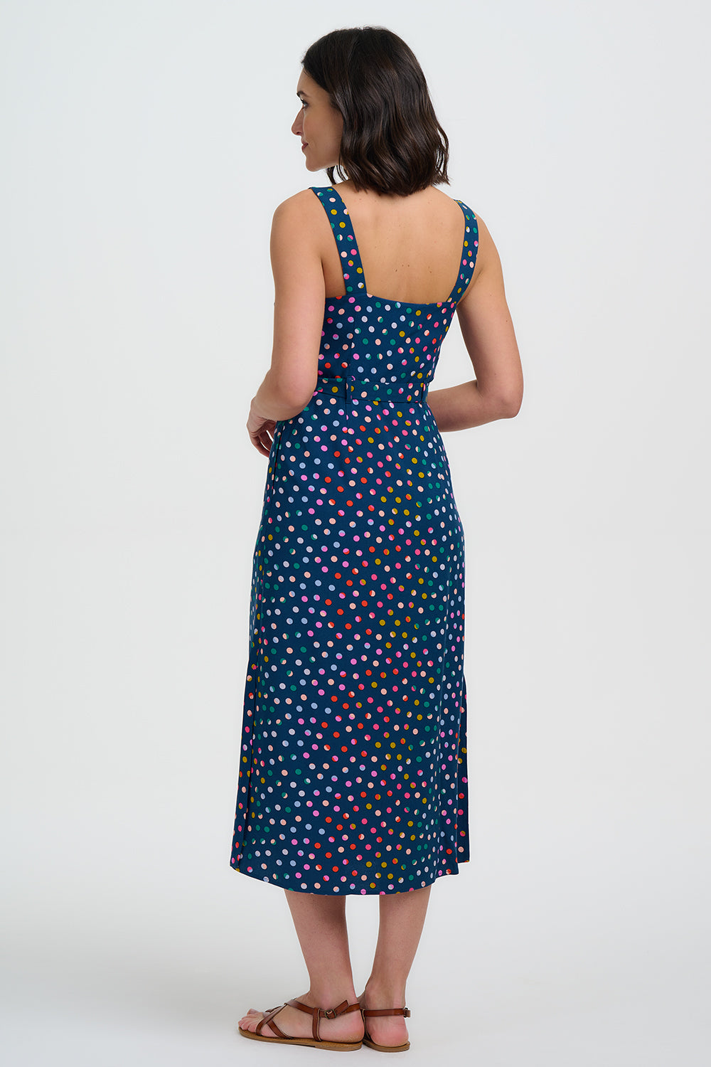 Elva Midi Sundress - Petrol Navy, Rainbow Marbles