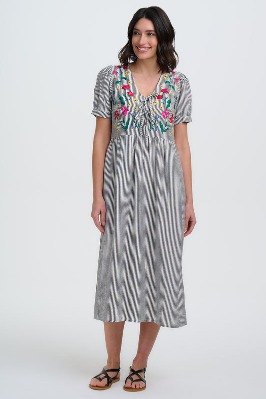Ruby Midi Smock Dress - Monochrome Stripe, Garden Floral