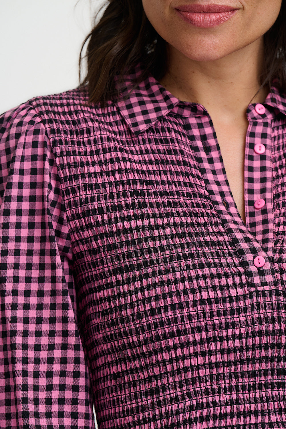 Diana Shirred Midi Dress - Rose Gingham